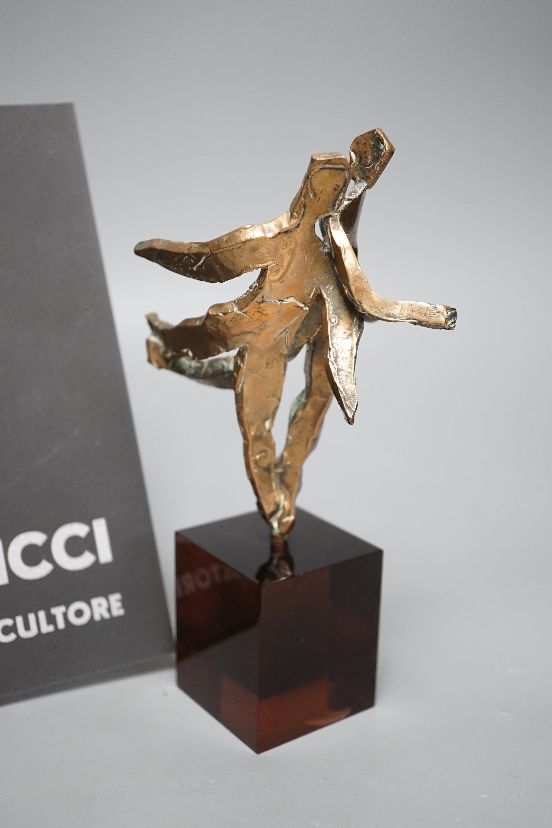 Emanuele Scarnicci (b.1916-?), a cast bronze abstract figure, with exhibition catalogues, 20cm